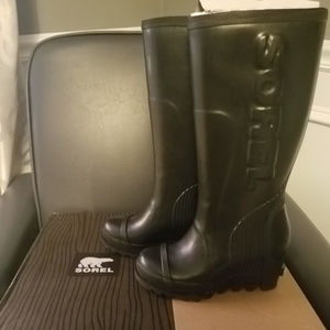 New SOREL JOAN RAIN WEDGE TALL BOOTS